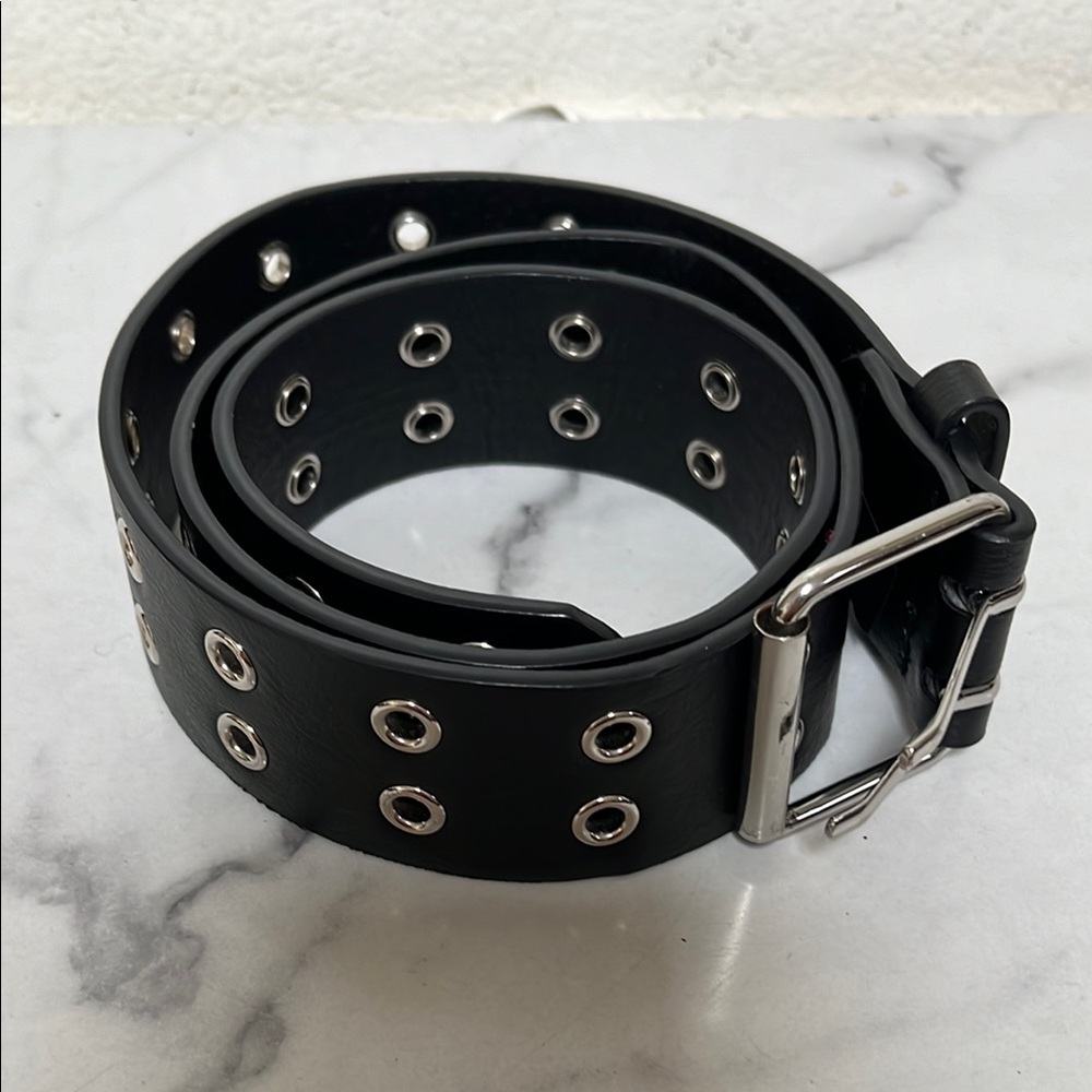 Brandy Melville Black Punk Belt with Silver Grommets